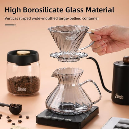 Bincoo Pour Over Coffee Maker Set,650ML Borosilicate Glass Carafe with Coffee Driper&50pcs Paper Filter,Glass Coffee Maker for Home Café Restaurant(Gray)