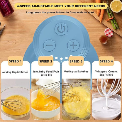 4-in-1 Electric Hand Mixer, Electric Whisk, Mini Onion Chopper 10Oz, Small Cordless Hand Blender, Milk Frother Wand for Coffee, Matcha, 4 Speed Rechargeable Food Processor for Baby Food Maker