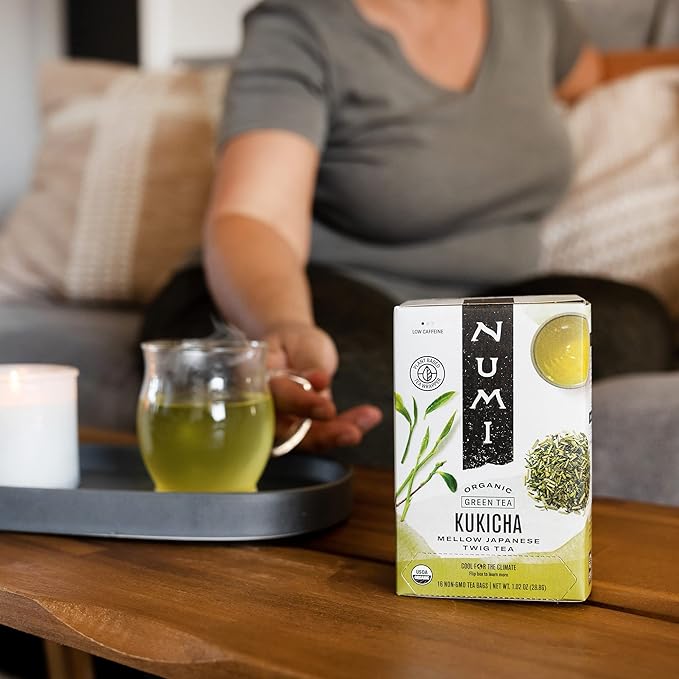 Numi Organic Kukicha Green Tea, 16 Tea Bags (Pack of 3), Roasted Japanese Twig Tea, Caffeinated