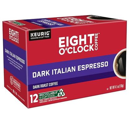 Eight O'Clock Coffee Dark Italian Espresso Roast, Keurig Single Serve K-Cup Pods, Dark Roast, 12 Count (Pack of 6)