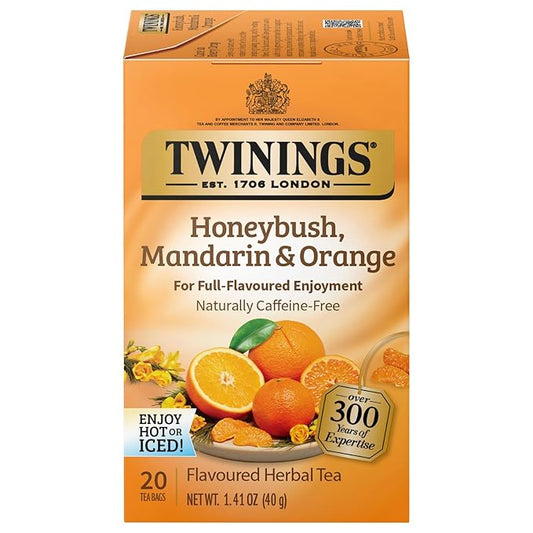 Twinings Honeybush, Mandarin, & Orange Herbal Tea Individually Wrapped Bags, 20 Count (Pack of 1), Naturally Caffeine-Free, Enjoy Hot or Iced, 20 Teabags