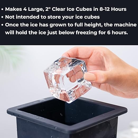 Clear Ice Maker - Makes 4 Large, 2" Crystal Clear Ice Cubes in 8 to 12 Hours - Great for Cocktails, Whiskey & Bourbon - Compact Countertop Ice Maker - Stainless Steel Shell - Reusable Ice Tray