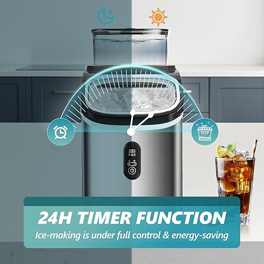 EUHOMY Ice Cube Maker Machine Countertop with External Water Tank, 34Lbs, 16Pcs Ready in 13 Mins, 2 Ways to Add Water, Auto-Cleaning, with Ice Scoop & Basket, for Home/Kitchen/Office/Bar (Silver)