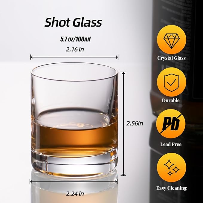KAMMAK Shot Glasses Set of 2, 100ml/3.3oz Clear Espresso Shot Glass with Heavy Base for Bar Restaurants Home, Small Whiskey Shot Glass for Vodka, Whiskey, Tequila, Spirits & Liquors