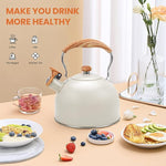 Load image into Gallery viewer, Tea Kettle Stovetop, 2.6Qt Whistling Tea Pots for Stove Top, Heat-resistant Folding Handle，Cute Teapot(Beige)
