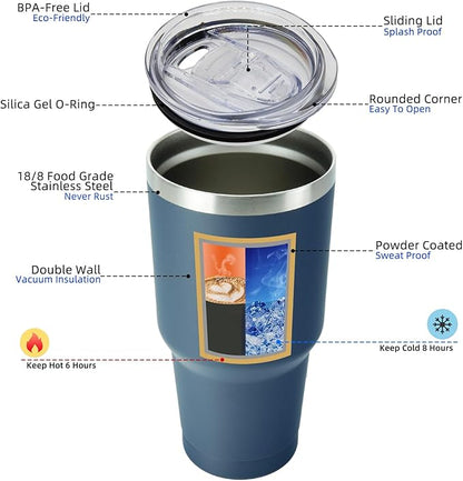 BJPKPK 30 oz Tumbler with Lid and Straw Stainless Steel Double Wall Vacuum Insulated Tumblers,Navy Blue
