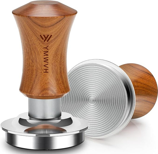 V5 Espresso Tamper, 53.3MM 2 Spring-Loaded Calibrated Tamper with Stainless Steel Ripple Base, Walnut Wooden-Handle Tamper Compatible with Breville 54mm Portafilter
