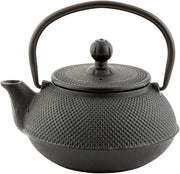 Restaurantware Tetsubin 20 Ounce Cast Iron Teapot 1 Hobnail Iron Teapot - With Strainer Retains Heat Black Cast Iron Japanese Tea Kettle Curved Handle