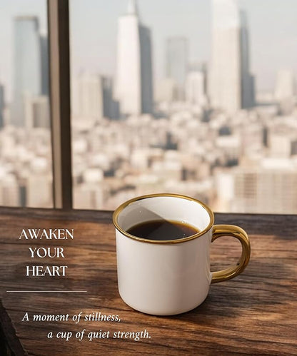 Stoneware Electroplated Mug Set of 4-15oz Ceramic Coffee & Tea Cups with Gold Handle - Perfect for Hot & Iced Drinks - Dishwasher Safe - Modern Chic Design - Ivory White & Gray - Ideal Gift