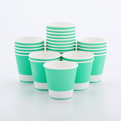 Restaurantware 8 Ounce Double Wall Disposable Coffee Cups, 500 Insulated Light Green Paper Tumblers Ripple Wall Design, Lids Sold Separately for Hot Drinks like Tea, Hot Chocolate and More