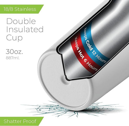 SIPX™ Insulated Tumbler With Lid And Straw, 30oz. Tumbler With Handle Keeps Cold 12 Hours, Water Bottle Thermos With Lid, BPA-Free Reusable Insulated Coffee Tumblers, Travel Mug Great For Beach Party