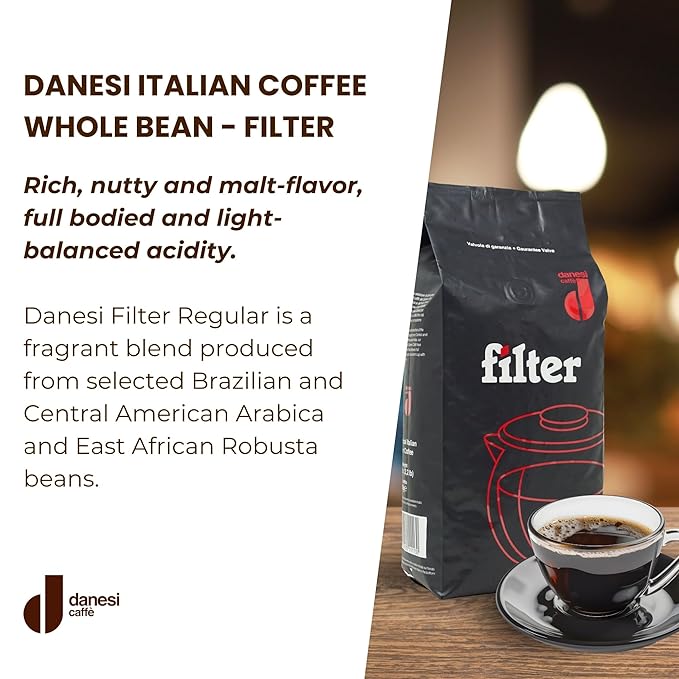 Danesi Caffe Italian Whole Coffee Beans - Espresso Coffee Beans and Medium Roast Whole Bean - Perfect for Espresso Machines, French Press, and Home Brewing - Filter (2.2 lb)