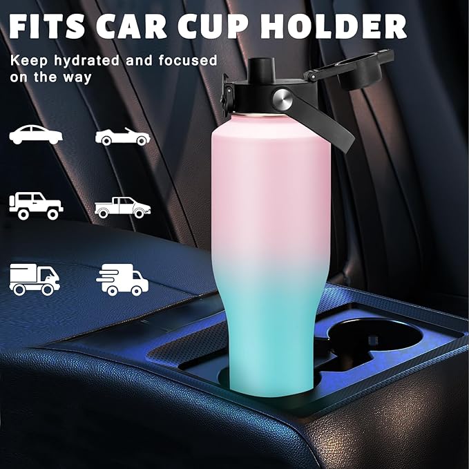 40oz Stainless Steel Water Bottles - Leak-Proof Insulated Tumblers with Straw Keep Cold 48H & Hot 24H, Vacuum Metal Coffee Mug Tumbler 40oz Water Bottle That Fits In Car Cup Holder