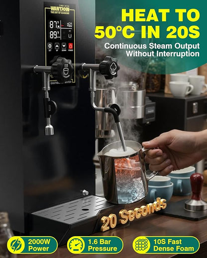 WantJoin Commercial Milk Frother & Beverage Heater - 1800W Multi-functional Milk Steamer Machine with LED Display Panel for Latte, Cappuccino, Coffee, Milk Tea Foam, Hot Water Dispenser - Hotel & Home