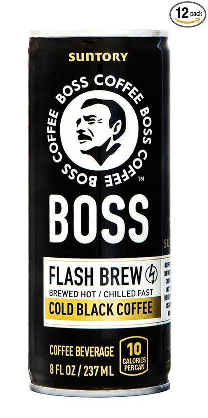 BOSS Coffee by Suntory - Japanese Flash Brew Original Black Coffee, 8oz 12 Pack, Imported from Japan, Espresso Doubleshot, Ready to Drink, Keto Friendly, Vegan, No Sugar, No Dairy