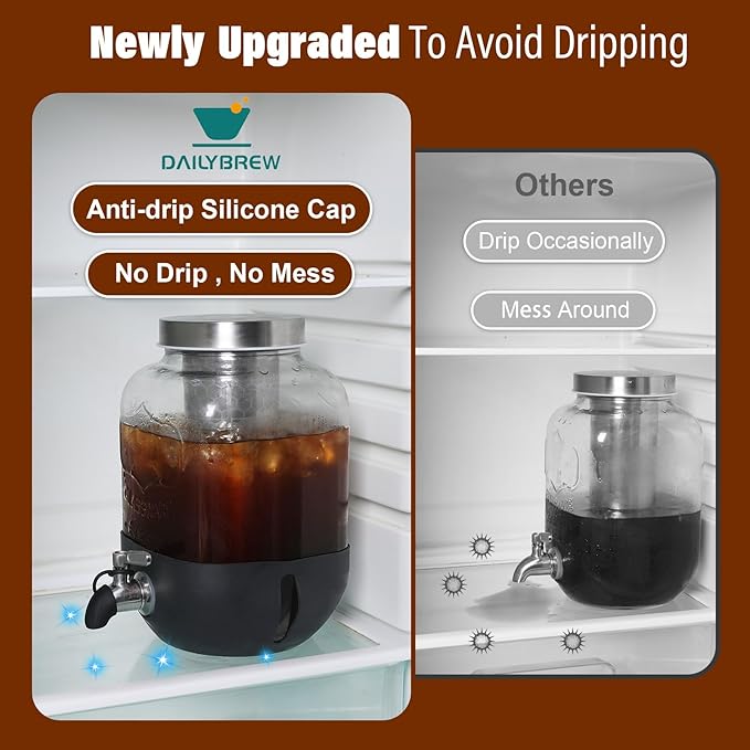 Cold Brew Coffee Maker, 1 Gallon Iced Coffee Maker With Stainless Steel Filter, Heavy Duty Glass Cold Brew Pitcher With Stainless Steel Spigot, Mason Jar Cold Brew Coffee Maker Fast Iced Tea Maker