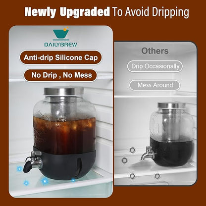 Cold Brew Coffee Maker, 1 Gallon Iced Coffee Maker With Stainless Steel Filter, Heavy Duty Glass Cold Brew Pitcher With Stainless Steel Spigot, Mason Jar Cold Brew Coffee Maker Fast Iced Tea Maker