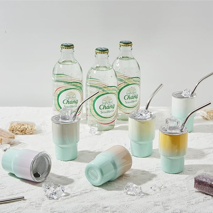 6 Pack 3 oz Sublimation Mini Tumbler Shot Glass with Straw and Lid, Gradient Color Insulated Stainless Steel Mini Tumblers Cups for Beach Birthday Wedding Parties, DIY Customizable Party Gift