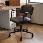 Load image into Gallery viewer, Home Office Desk Chair, Mid-Century Style Desk Chair with Padded Arms, Adjustable Seat Height, Mid Back 360° Small Computer Chair with Mobile Mute Wheel, PU Leather (Black)