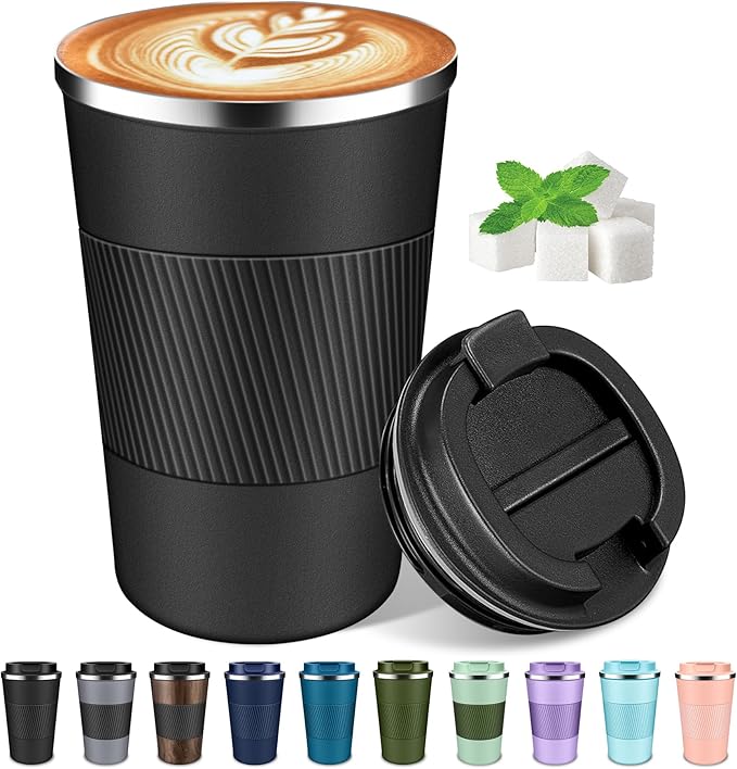 Coffee Travel Mug 12 oz & 17 oz Insulated Coffee Mug with Lid Portable Spill-Proof Coffee Travel Mug No Handle Reusable Stainless Steel Mug Keeps Cold and Hot Suitable for Car, Daily, Travel and Gifts