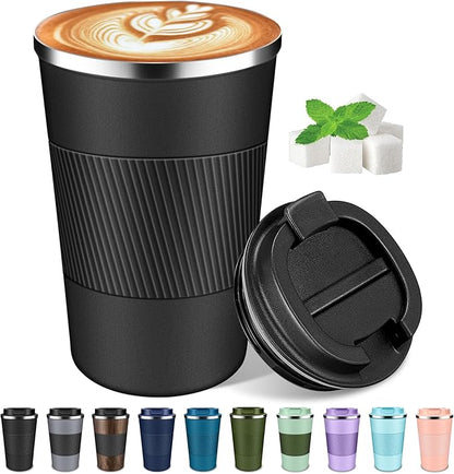 Coffee Travel Mug 12 oz & 17 oz Insulated Coffee Mug with Lid Portable Spill-Proof Coffee Travel Mug No Handle Reusable Stainless Steel Mug Keeps Cold and Hot Suitable for Car, Daily, Travel and Gifts