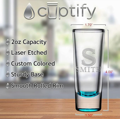 Personalized Shot Glasses Set of 12 Teal Bottom Custom 2 oz Cordial Shot Glass Initial and Name for Gifts, Weddings, Birthdays, Party, Event, Decorations