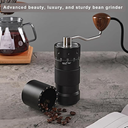 Manual Coffee Grinder Seven Star Mill Stainless Steel Mill, transparent lid Coffee Grinder with Outside Adjustable Grind Settings Portable with Magnetic Bean Compartment(Black)