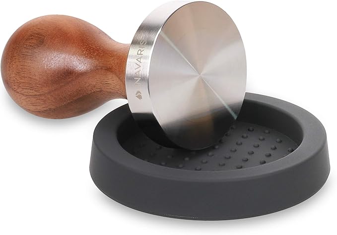 Navaris 2 Inch (51 mm) Walnut Handle Stainless Steel Espresso Coffee Tamper for Moka Pot - Modern Elegant Brown - 2 oz Capacity