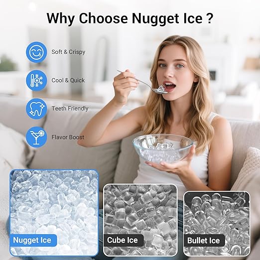 Nugget Ice Maker Countertop, 44 Lbs/24H Chewable Crunchable Ice Maker with 0.8 Gallon Side Water Tank, Ready in 5-10 Mins, Self-Cleaning Pellet Ice Machine Home, Kitchen, RV, Office