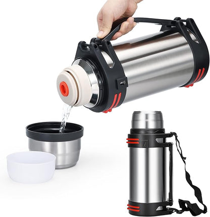 Large Thermosflask- 101oz Stainless Steel Insulated Bottle for Travel with BPA Free Cup - 3L Oversized Vacuum Insulated Thermoses with Handle and Strap for Hot & Cold Drinks