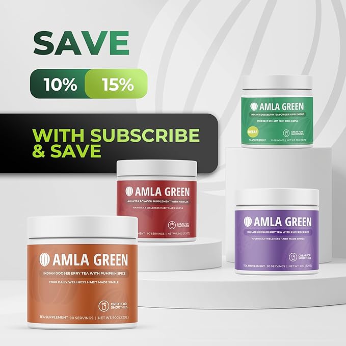 Amla Powder & Decaf Green Tea Superfood Supplement, 20x Ultra Concentrated Amla, Antioxidant Support, Made with Oolong Tea and Indian Gooseberries, Organic, Vegan, Decaf, 30 Servings