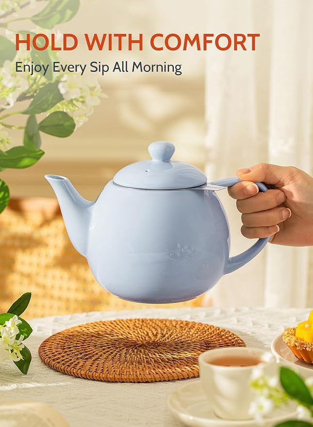 Sweese Teapot, Porcelain Tea Pot with Stainless Steel Infuser, Blooming & Loose Leaf Teapot - 27ounce, Lilac