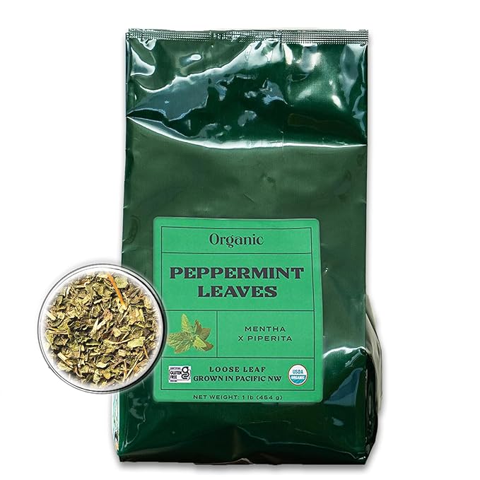 Worldwide Botanicals Organic Peppermint Loose Leaf Tea, 1 lb - Pacific Northwest Organic Cultivation, Highly Aromatic Digestive Tea, Antioxidant, Caffeine Free, 16 ounce