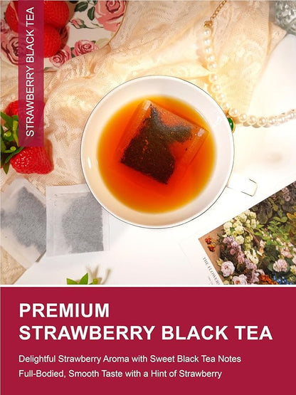 TeeLux Strawberry Black Tea Bags, Blend Premium Black Tea with Natural Strawberry Flavor, Full-bodied & Robust Taste, 100 Count