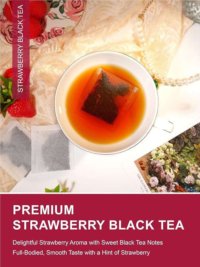 TeeLux Strawberry Black Tea Bags, Blend Premium Black Tea with Natural Strawberry Flavor, Full-bodied & Robust Taste, 100 Count