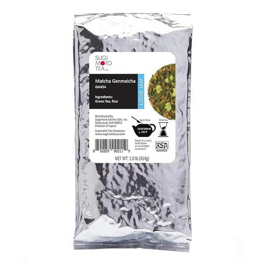SUGIMOTO TEA Japanese Matcha Genmaicha Green Tea Loose Leaf 1.0 lb (454 g) Pack of 1