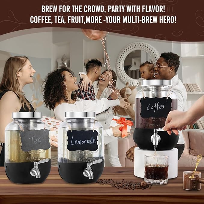 Cold Brew Coffee Maker, 1 Gallon Iced Coffee Maker With Stainless Steel Filter, Heavy Duty Glass Cold Brew Pitcher With Stainless Steel Spigot, Mason Jar Cold Brew Coffee Maker Fast Iced Tea Maker