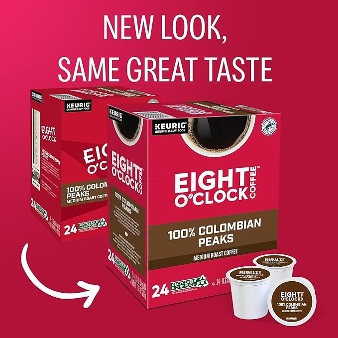 Eight O'Clock Coffee Colombian Peaks, Single-Serve Keurig K-Cup Pods, Medium Roast Coffee, 24 Count