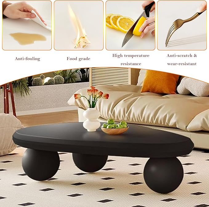 Black Oval Coffee Table - Ball Legs, Stylish Chic Wood Center Table - Smooth Round Corner Finishes Design, Easy to Clean & Assemble (G-39.37in)