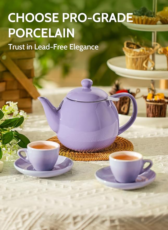 Sweese Teapots for Tea, 27 oz Porcelain Tea pot with Removable Stainless Steel Infuser, Tea Pots for Loose Tea - Purple