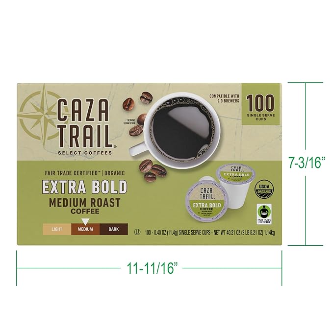 Caza Trail Coffee, Organic Extra Bold Medium Roast, 100 Single Serve Cups
