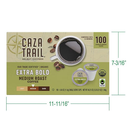 Caza Trail Coffee, Organic Extra Bold Medium Roast, 100 Single Serve Cups