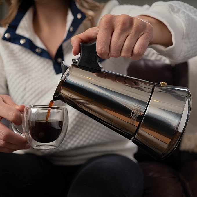 London Sip Stainless Steel Stovetop Espresso Maker Moka Pot Italian Coffee Percolator, Silver, Medium (10.14 oz)