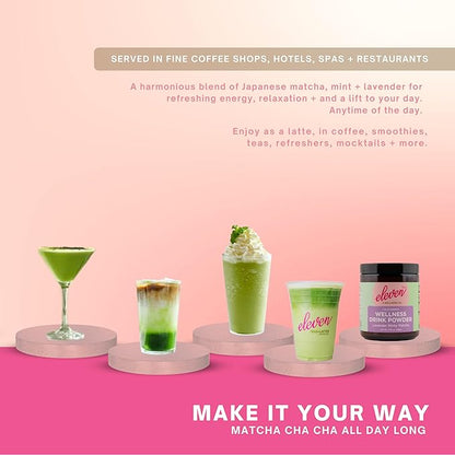 Eleven TLC Mint Matcha Powder with Lavender – Sugar-Free Japanese Green Tea for Lattes, Mocktails, Smoothies – Calm Energy, L'Theanine, Vegan, Low-Calorie, Barista-Approved Wellness Mix, Packaged Glass Jar