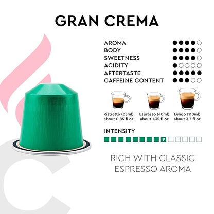 CARRARO 1927 Gran Crema - 100 Aluminum Coffee Pods Compatible with Nespresso Original line - Intensity 9/14, Medium Roast Coffee Capsules Made in Italy