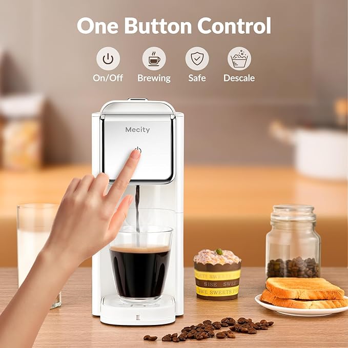 Mecity Coffee Maker Mini Single Serve Coffee Machine Compatible with K Cup Capsule, Ground Coffee, Loose Tea, Small Coffee Pot For Home Use, RV, Apartment, Auto Shut Off 120V 1000W White