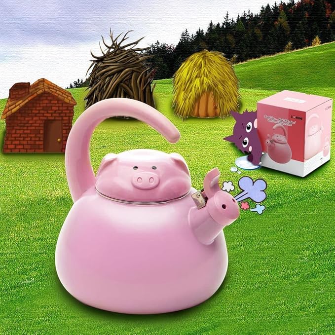 Whistling Tea Kettle for Stove Top Enamel on Steel Teakettle, Supreme Housewares Pink Pig Design Teapot Water Kettle Cute Kitchen Accessories Teteras (2.1 Quart, Pink Pig)