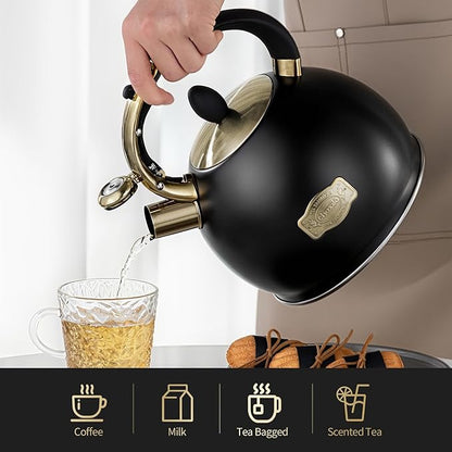 Stovetop Tea Kettle - 2.64 Quart Whistling Tea Pot for Stove Top, Stainless Steel Tea Kettle for All Stovetops Including Induction, Gas, Electric | Ergonomic Pouring Design