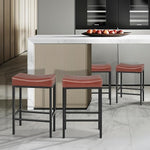 Load image into Gallery viewer, Athena Collection Counter Height Bar Stools Set of 2, 31.5 Inches Saddle Bar Stools with Leather Upholstered and Metal Legs, Backless Barstools for Counter, Kitchen Island, Dining Room, Mocha