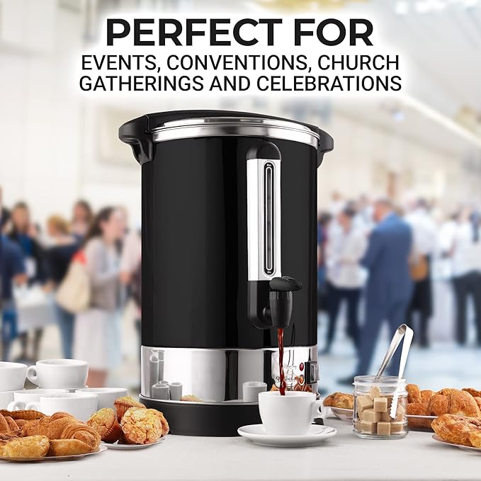 Zulay Commercial Coffee Maker - 100 Cup Coffee Percolator With Double-Wall Stainless Steel & Twist-Lock Lid - Quick Brewing Coffee Urn With Keep-Warm Mode For Events & Catering - Black